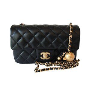 Chanel Quilted Lambskin Pearl Crush Rectangular Flap Bag Gold Hardware Black